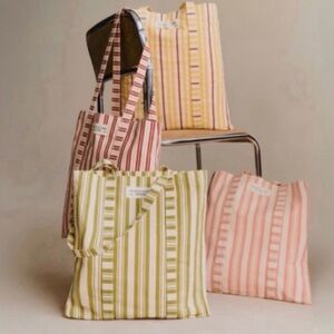 Sezane Striped Tote Bag - Burgundy